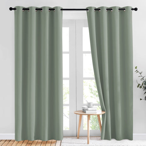 NICETOWN Sage Green Curtains 2-panel set with light-blocking design for brighter rooms.