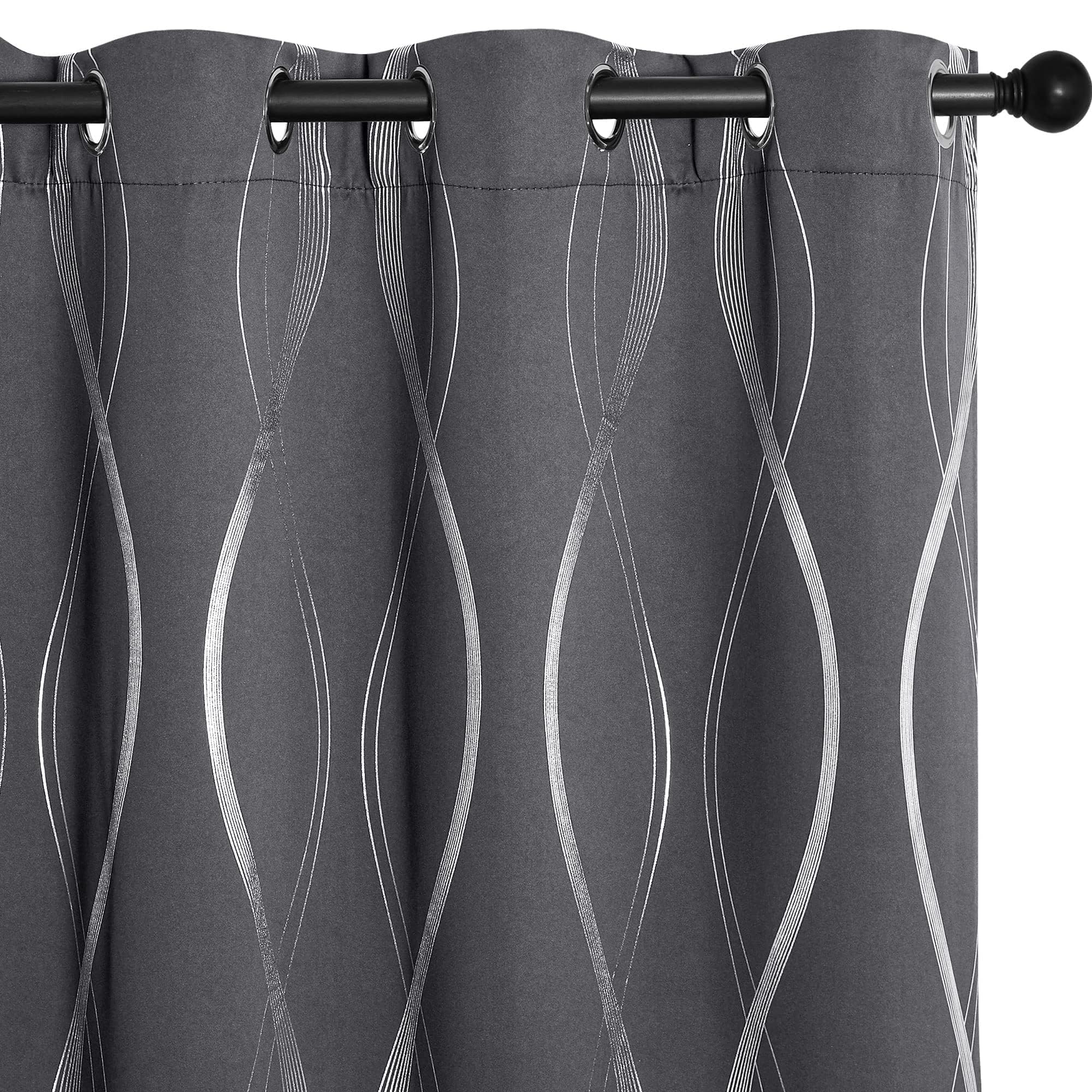 NICETOWN silver foil wave print curtains offering stylish privacy and light control.