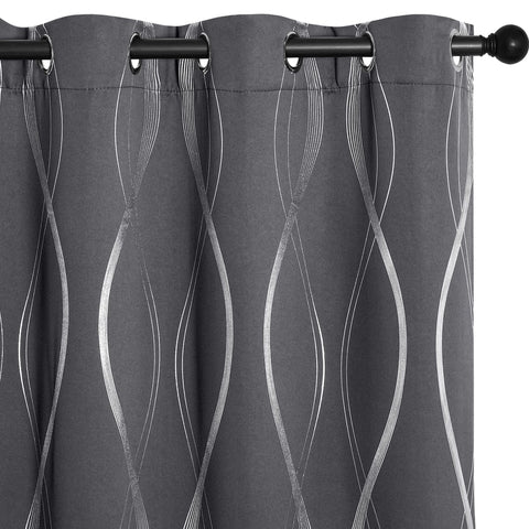NICETOWN silver foil wave print curtains offering stylish privacy and light control.