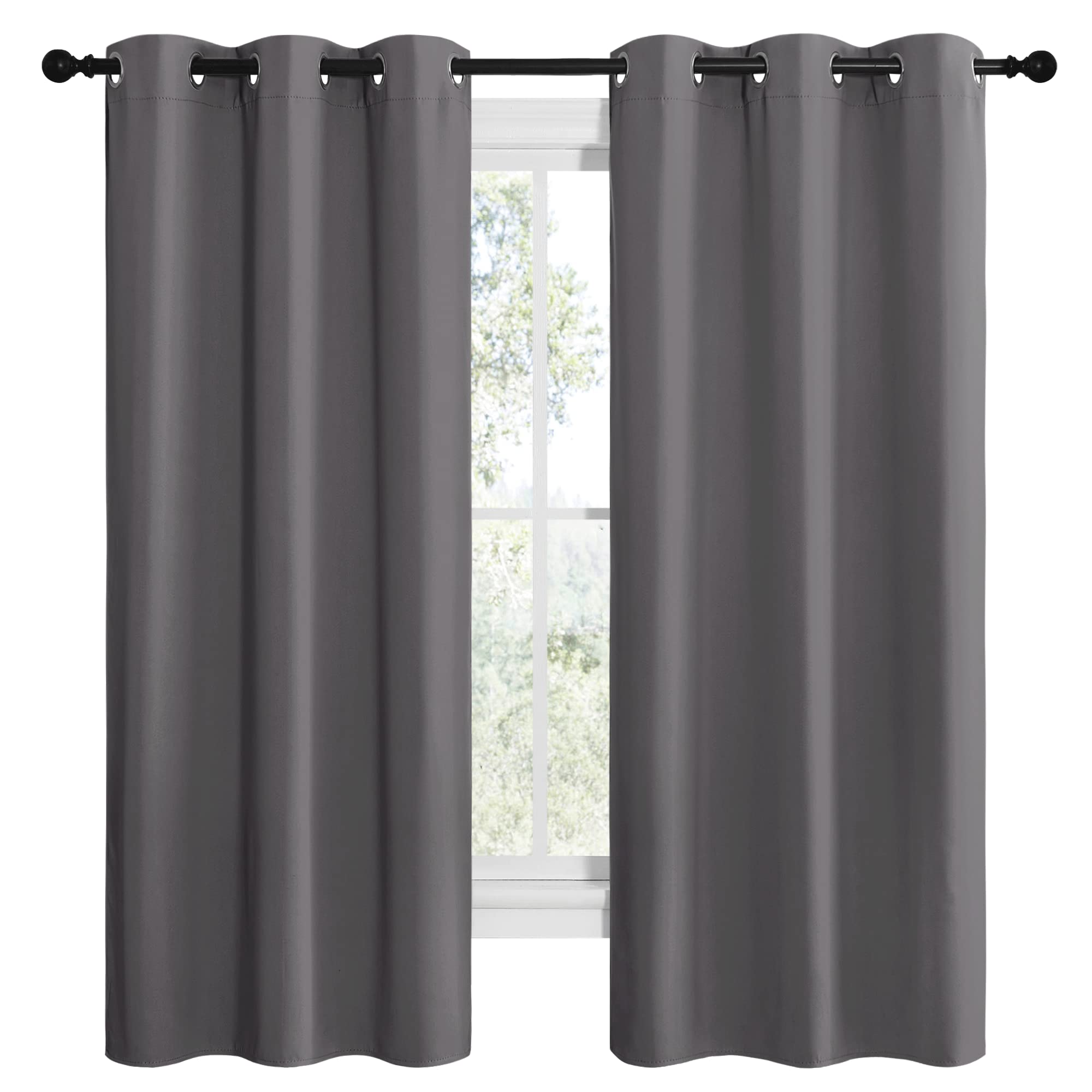 NICETOWN silver grommet top blackout curtain ready for easy sliding.