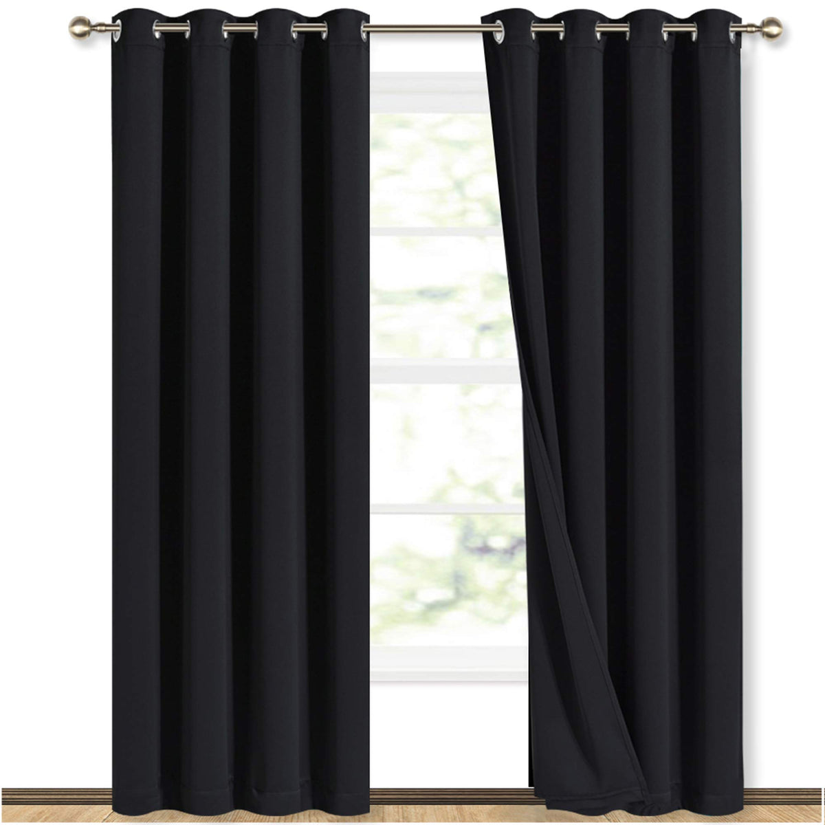 NICETOWN blackout panel with silver grommets for quick installation.