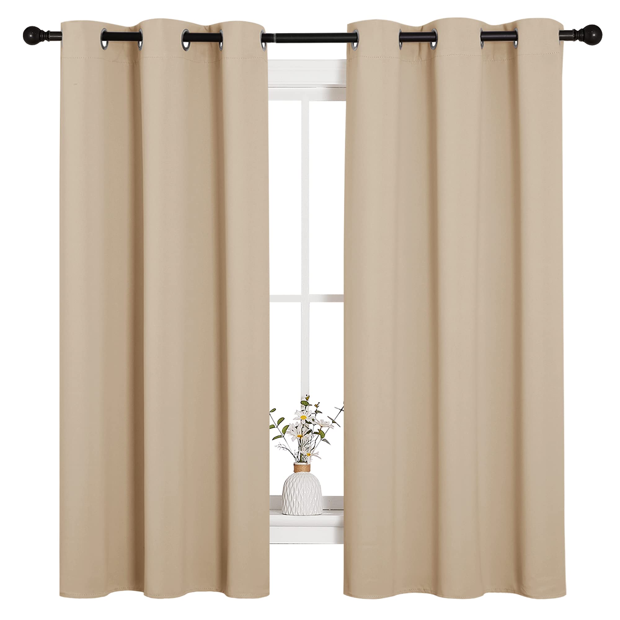 NICETOWN thermal insulated curtains biscotti beige two-panels ready for window setup and comfort