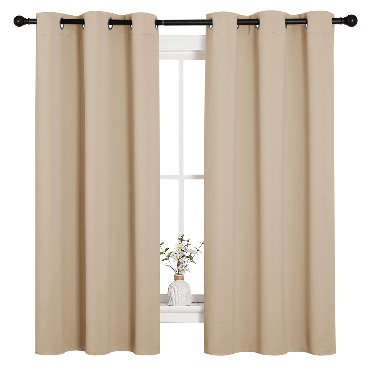 NICETOWN thermal insulated curtains biscotti beige two-panels ready for window setup and comfort