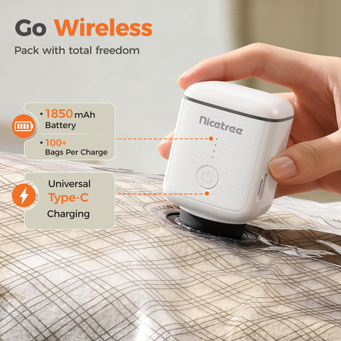 Nicetree rechargeable wireless pump for cordless packing anywhere.