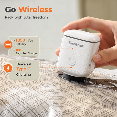 Nicetree rechargeable wireless pump offering cordless, rapid bag compression.