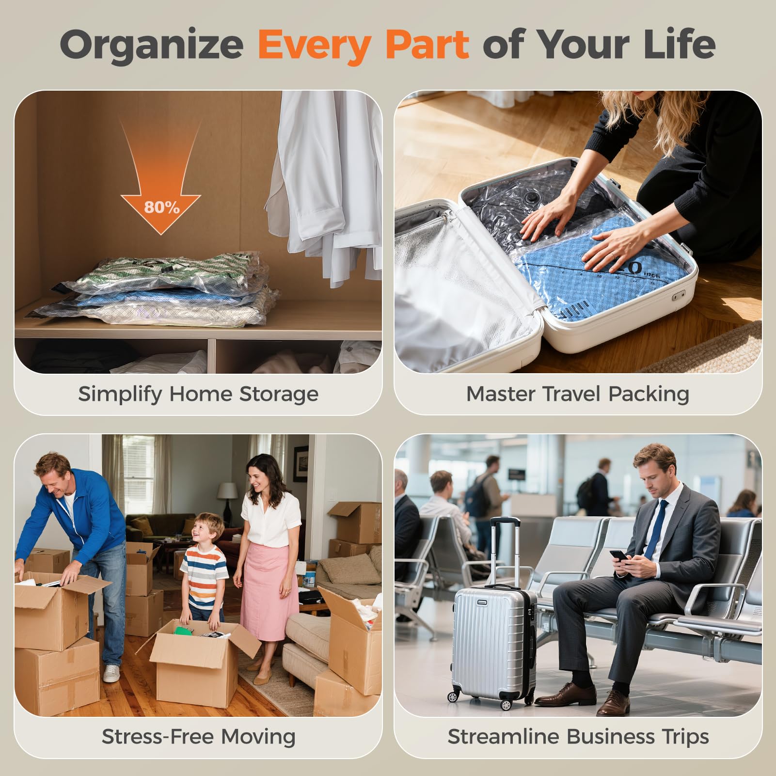 Nicetree space-saving packing organization for wardrobe and seasonal gear.