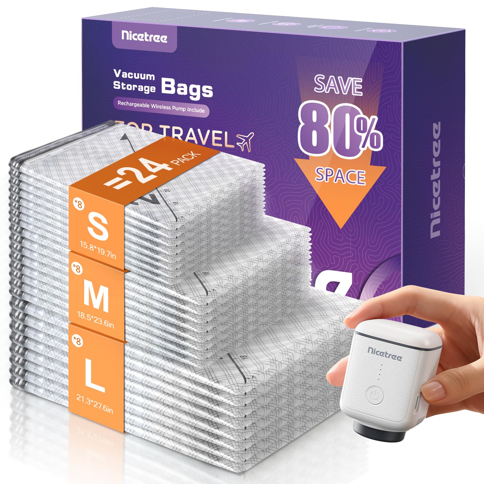Nicetree vacuum bags 20-inch pack demonstrates space-saving travel organization.