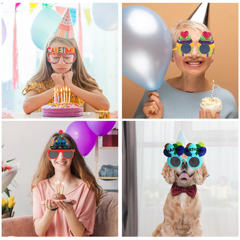 NICOWARM birthday glasses 12-piece set, versatile for photo booths and celebrations.