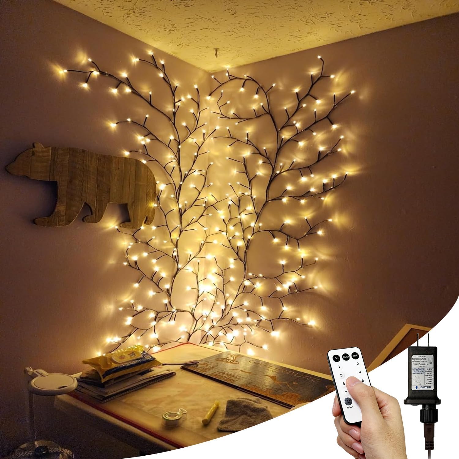 NIDISETPJAS Enchanted Willow Vine Lights with Remote illuminate walls with adjustable brightness and modes