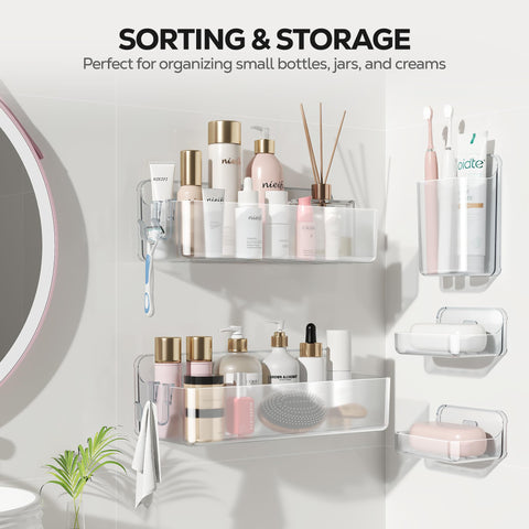 Nieifi 5-in-1 set maximizes bathroom storage and organization.