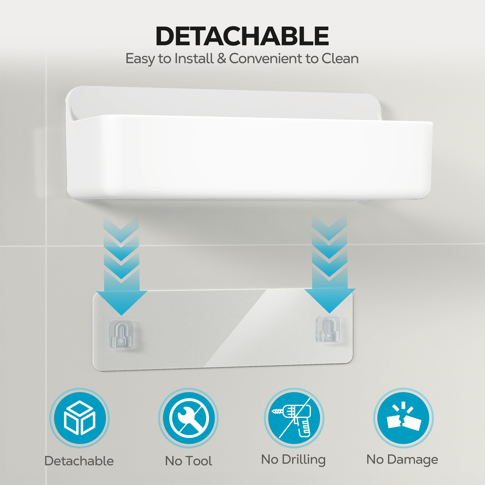 Space-saving 5-in-1 design keeps towels, cups, and toiletries neatly arranged.