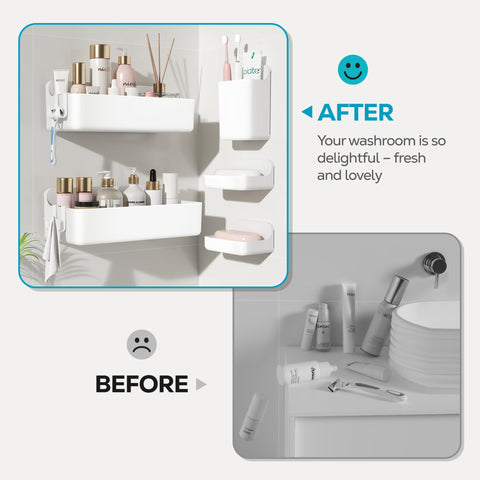 Soap dishes from Nieifi shelf keep soaps dry and clean between uses.