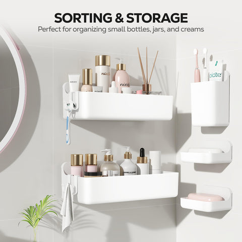 Nieifi toothbrush holder on the shelf offers easy daily grooming and reduced clutter.