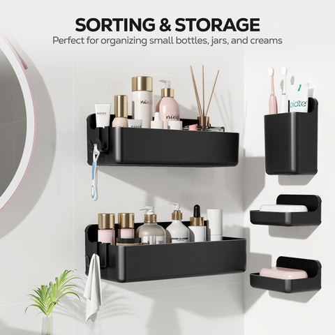 Nieifi Shower Shelves soap dishes keep bars dry and accessible.