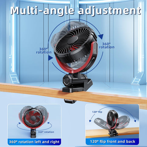 NIFBANG battery-powered clip fan highlights 2000mAh capacity for hours.
