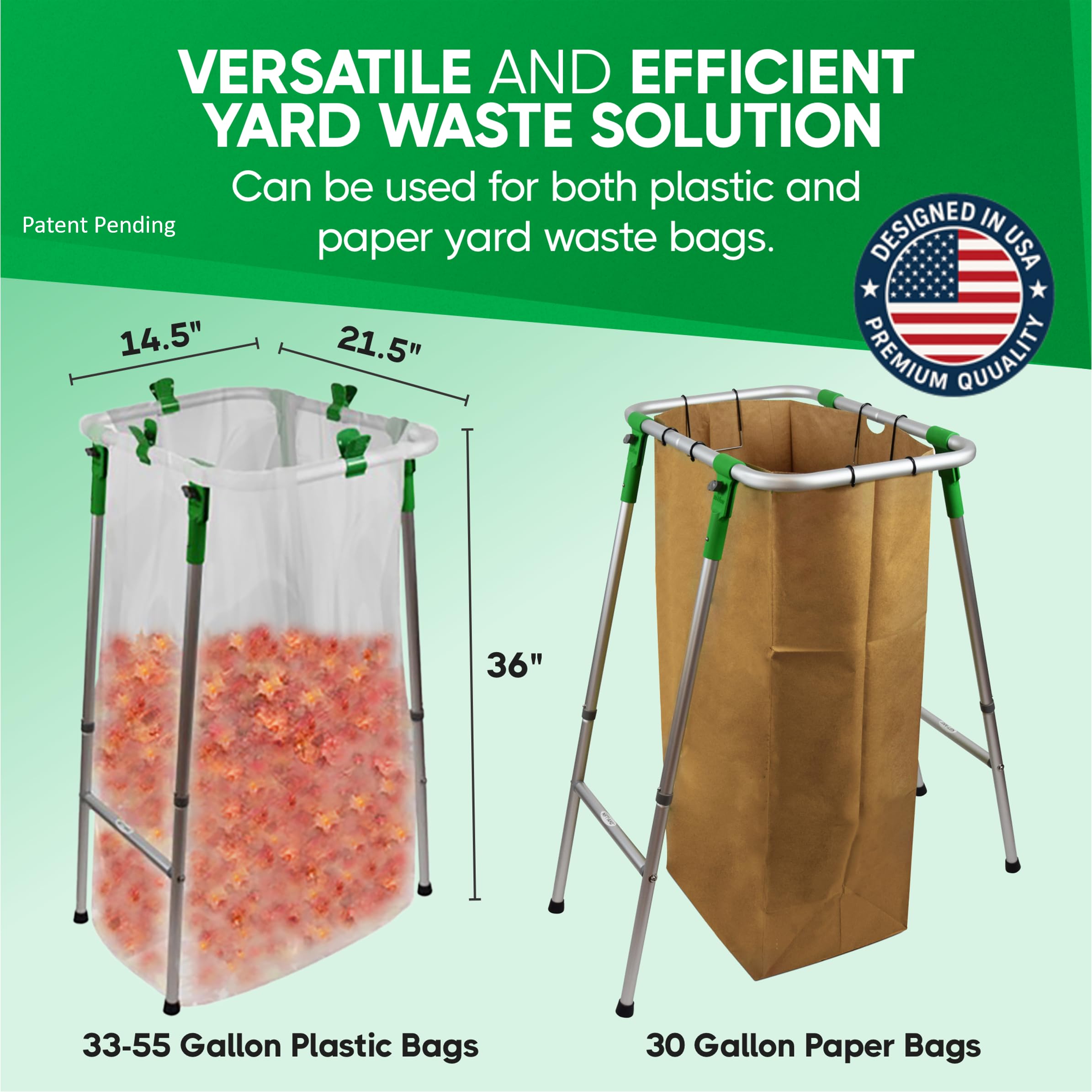 NiftYard leaf bag holder clips secure bags during use for tear-free cleanup.