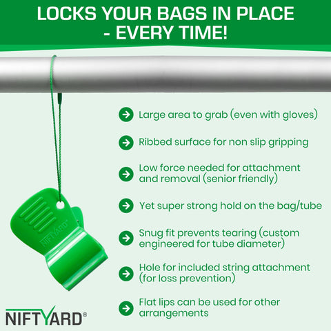 NiftYard clip features a stainless steel spring that resists rust.