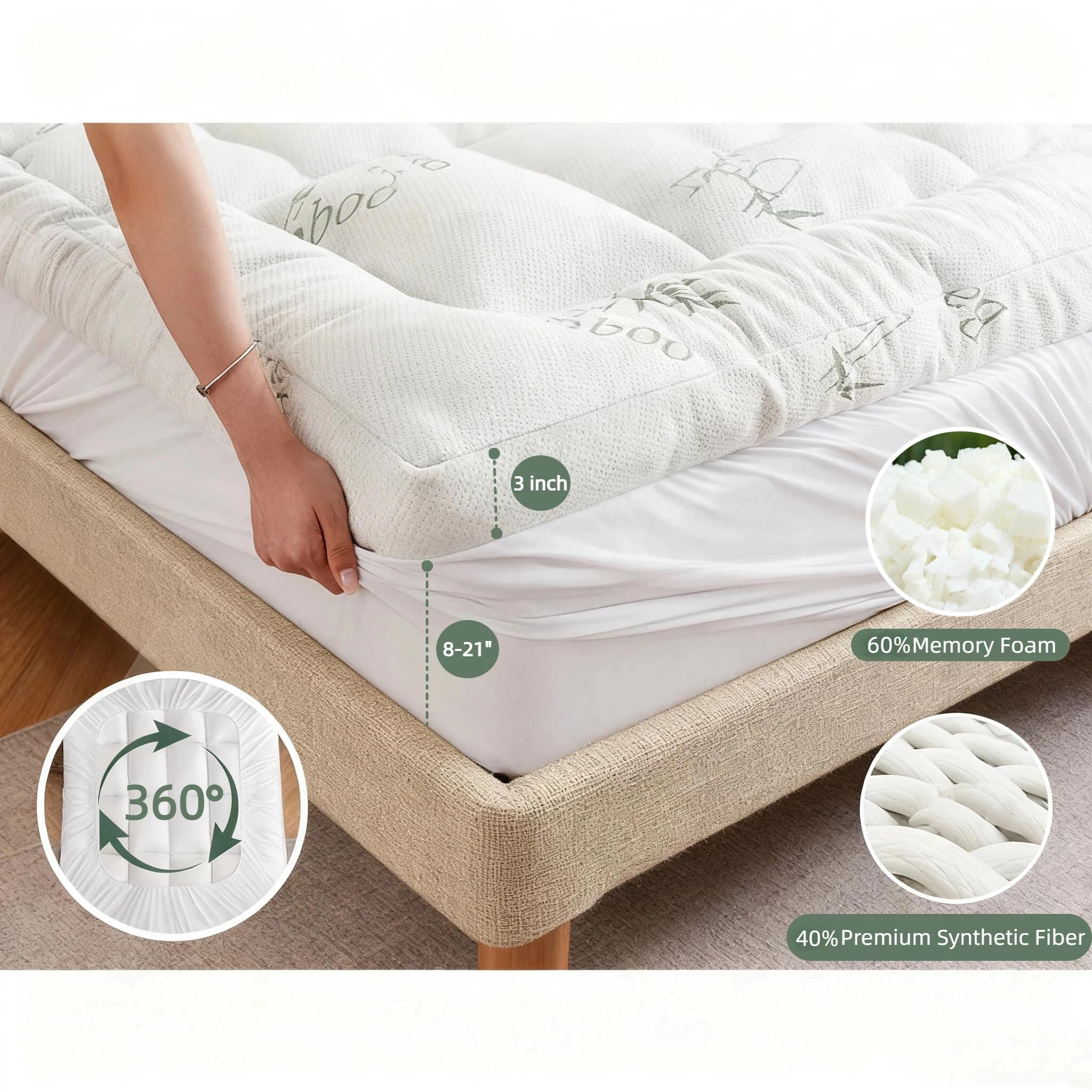 NightHug deep-pocket fit up to 21 inches prevents slipping.