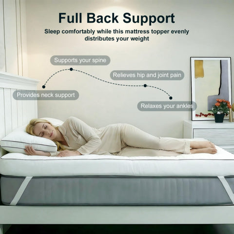 NightHug secure-fit 4-strap system keeps topper flat all night
