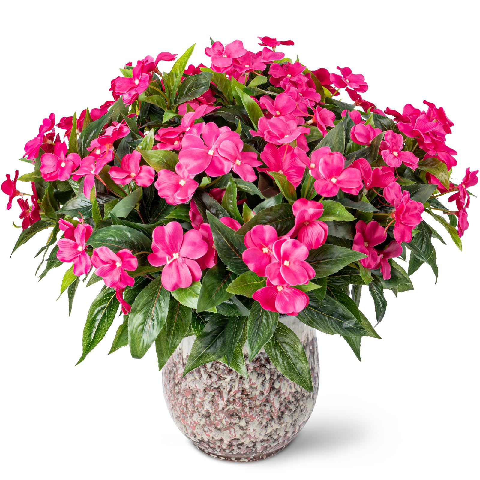 Nigirior artificial impatiens rose red for low-maintenance outdoor garden accents.