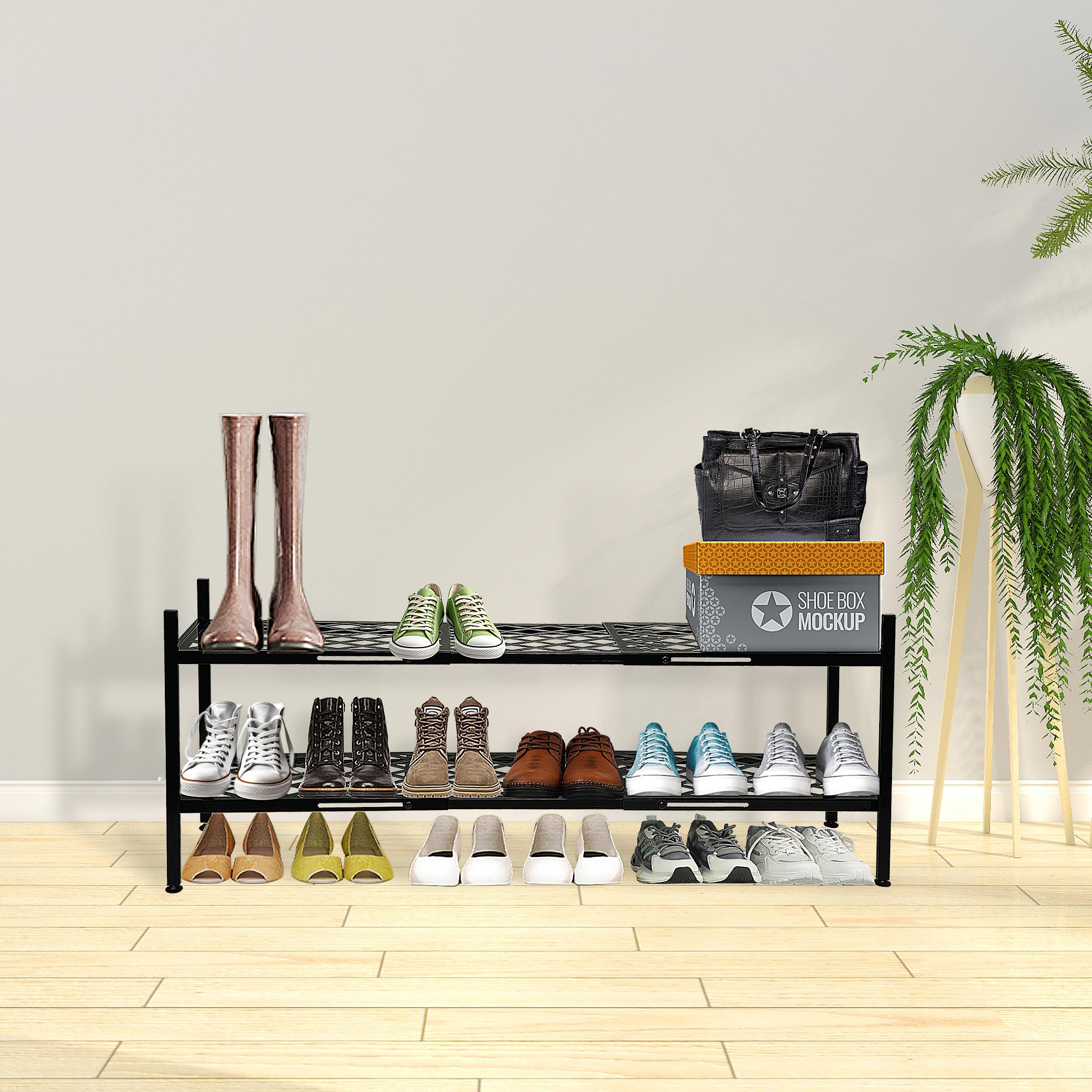 Nijoam boot organizer 2-tier neatly organizing boots and sneakers.