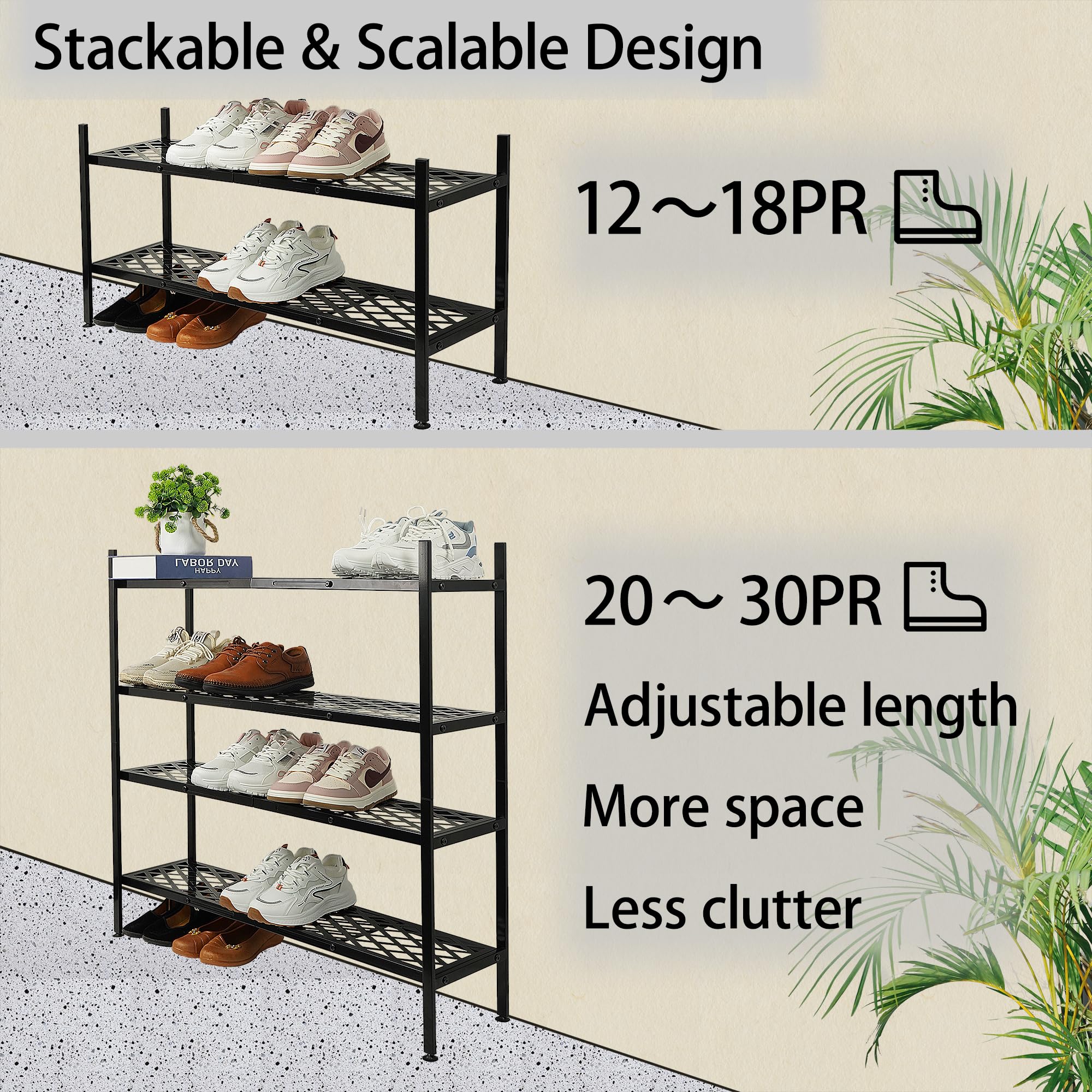 Nijoam durable mesh shelves resist slipping and support various footwear.