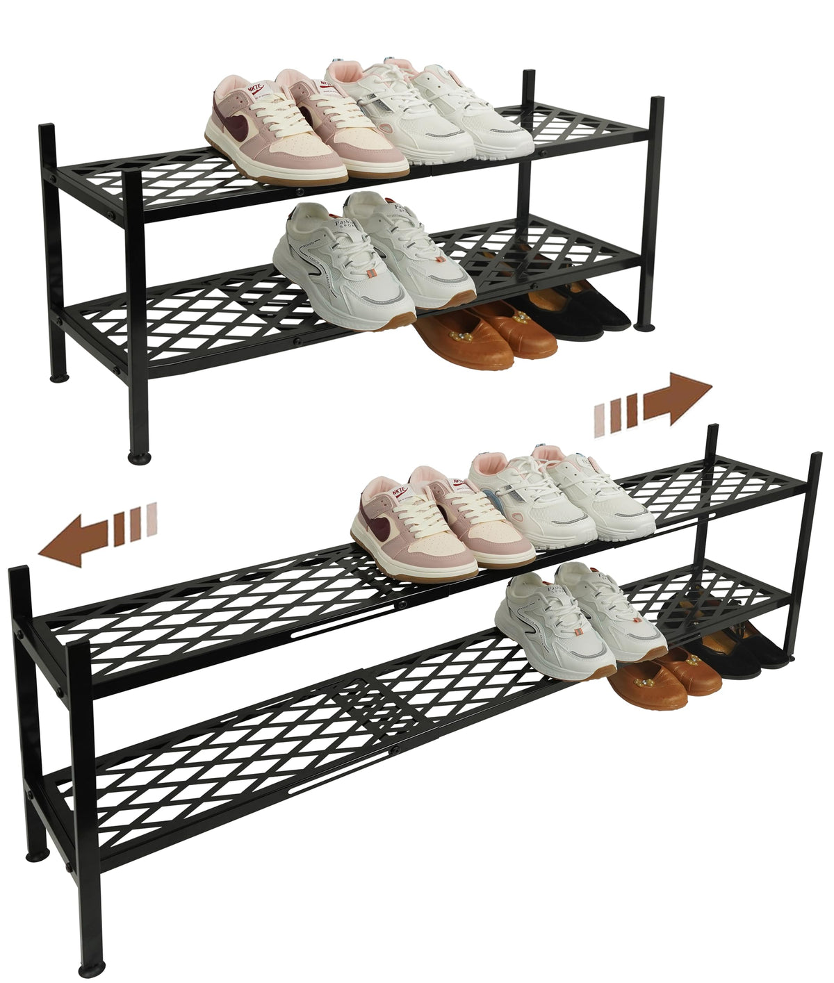 Nijoam extendable shoe rack with 45-6 inch length for larger collections.