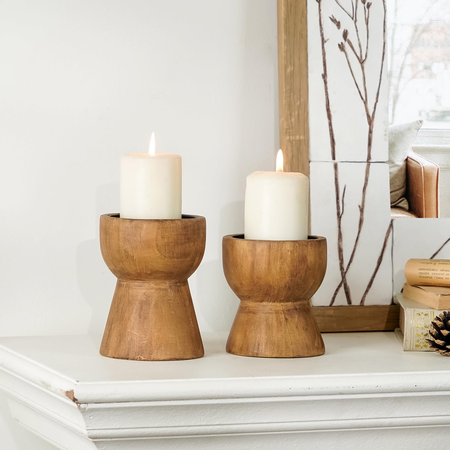 NIKKY HOME farmhouse candle holder large pillar for warm mantle decor
