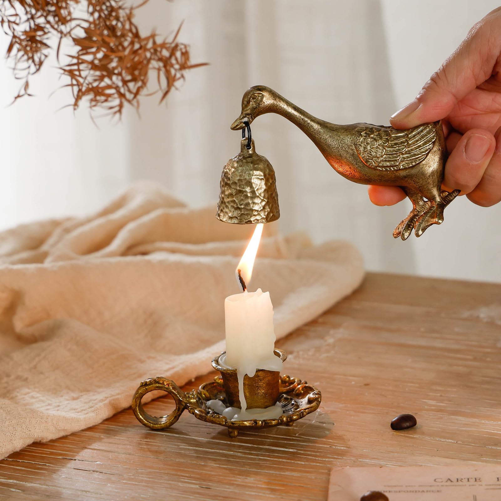 NIKKY HOME Gold Candle Snuffer hand hammered bell texture adds rustic charm