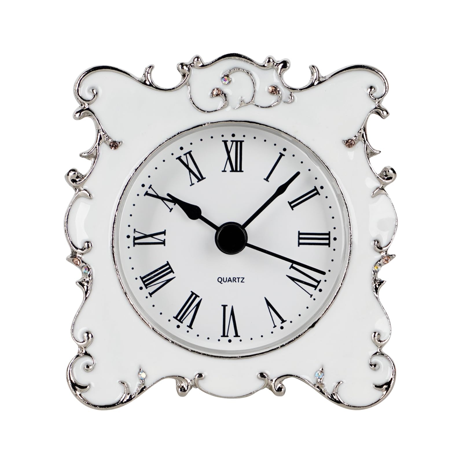 NIKKY HOME pewter clock front view with crystal border adds vintage charm.