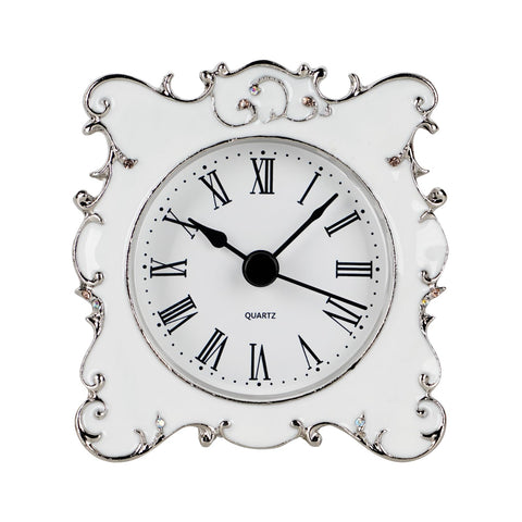 NIKKY HOME pewter clock front view with crystal border adds vintage charm.