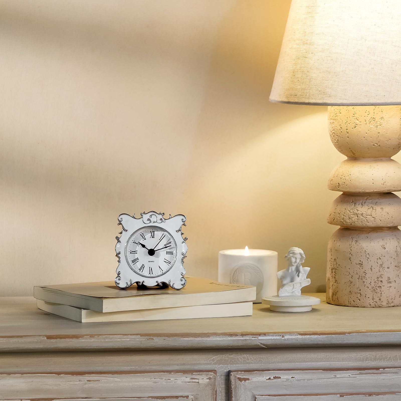 NIKKY HOME clock side view shows slim profile for compact tabletops.