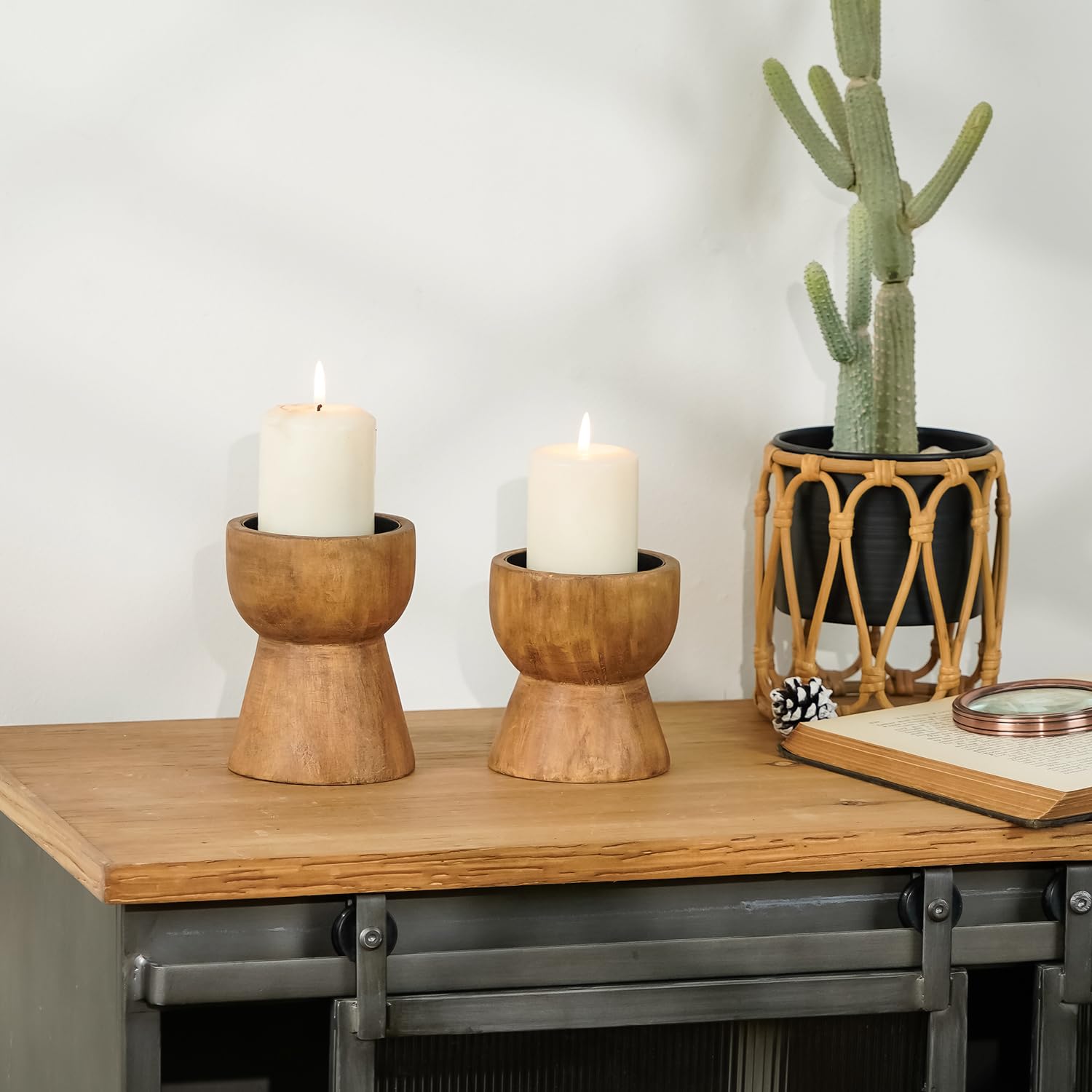 NIKKY HOME solid wood pedestal top for sturdy candle placement