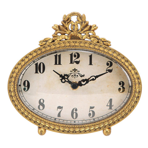 NIKKY HOME vintage table clock front view with antique gold finish for elegant living room decor.