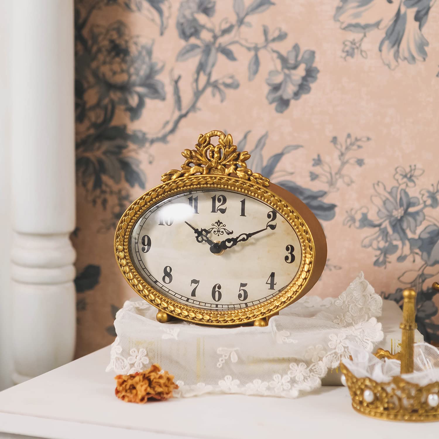 NIKKY HOME vintage table clock side view highlighting compact size for bedside placement.