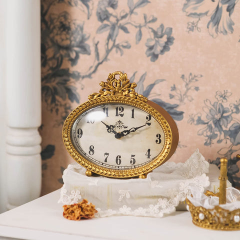 NIKKY HOME vintage table clock side view highlighting compact size for bedside placement.