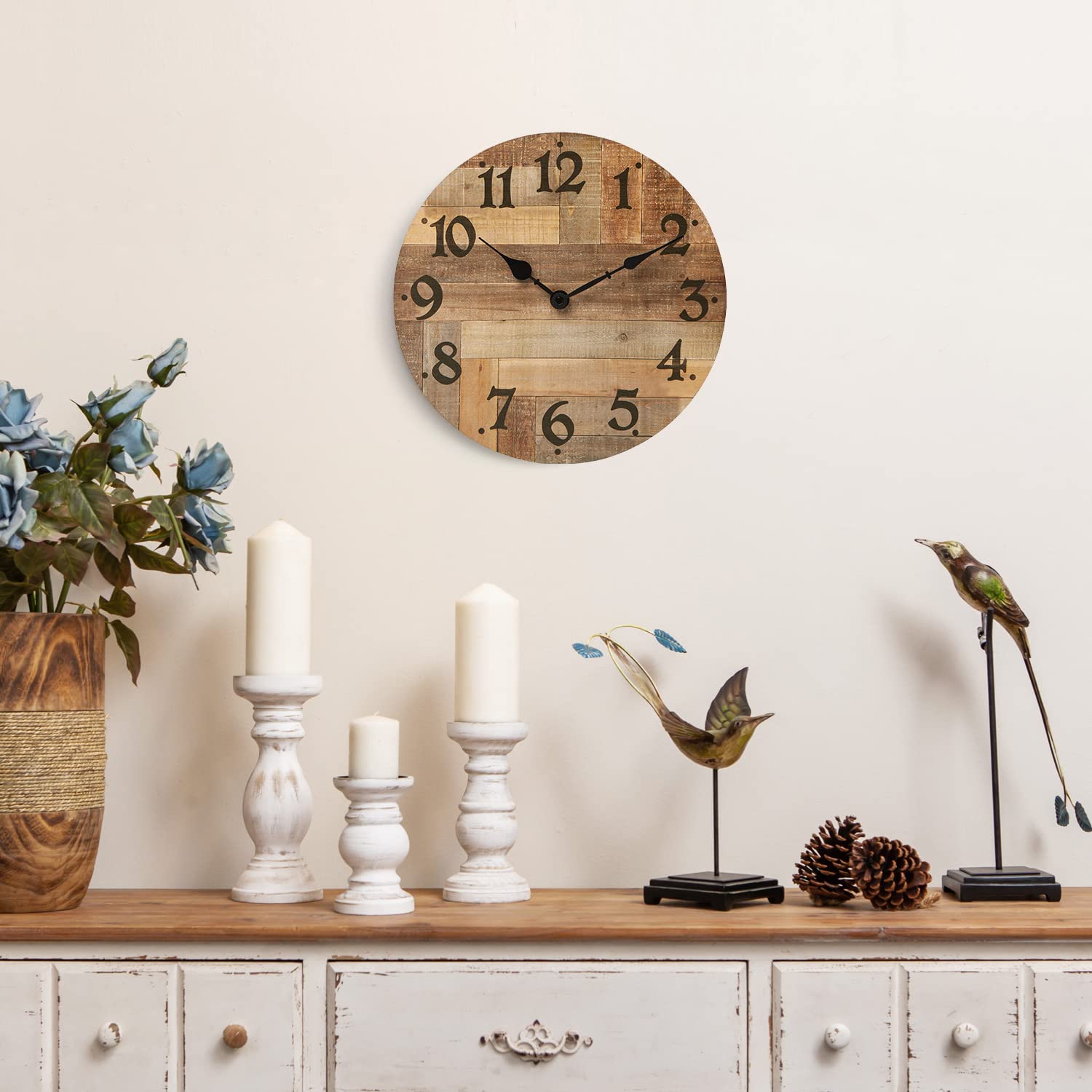 NIKKY HOME vintage-distressed-dial highlights farmhouse charm for entryways.