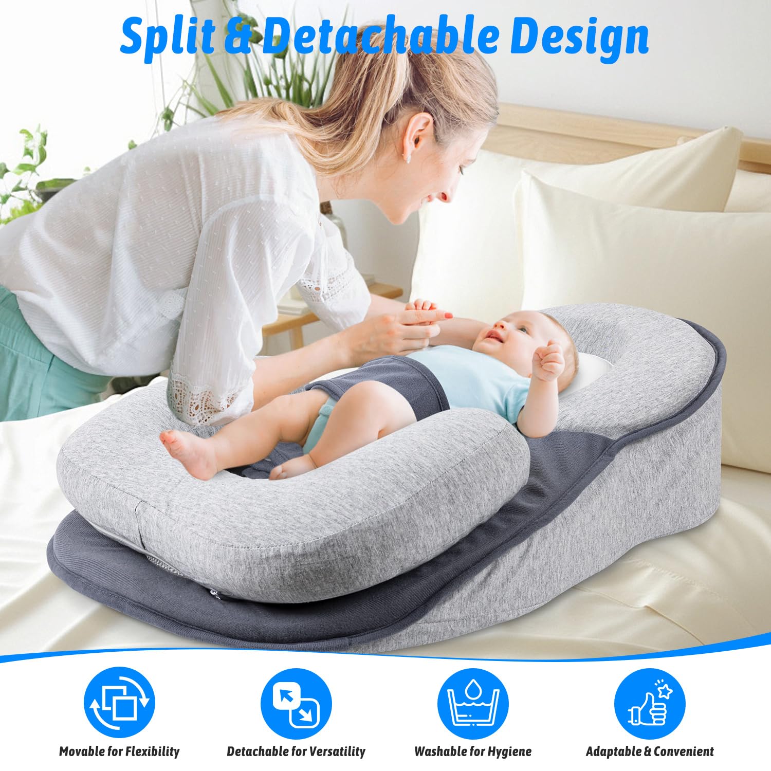 Niluto feeding pillow cotton gray material offers soft, breathable comfort.