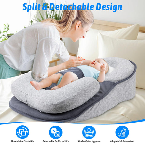 Niluto feeding pillow cotton gray material offers soft, breathable comfort.