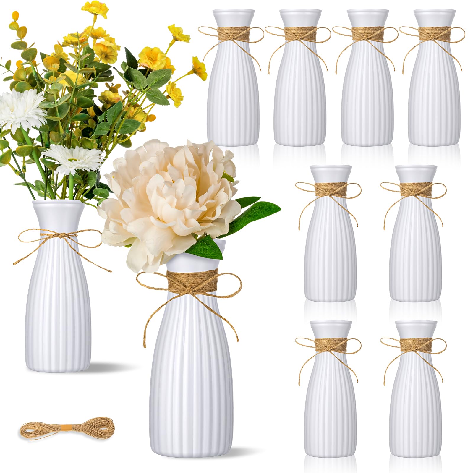 Ninehaoou 10-pack plastic flower bud vases with rope, ideal for elegant wedding centerpieces