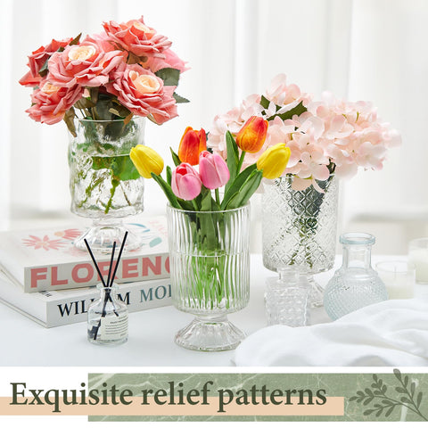 Ninehaoou crystal vase with vintage relief patterns ideal for gifts