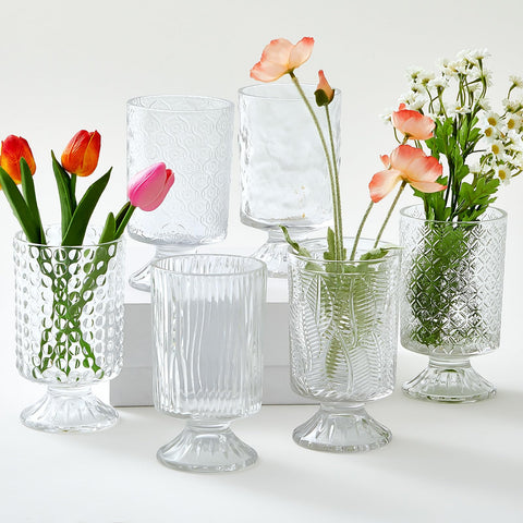 Ninehaoou embossed clear vase with diamond pattern for elegant table centerpieces