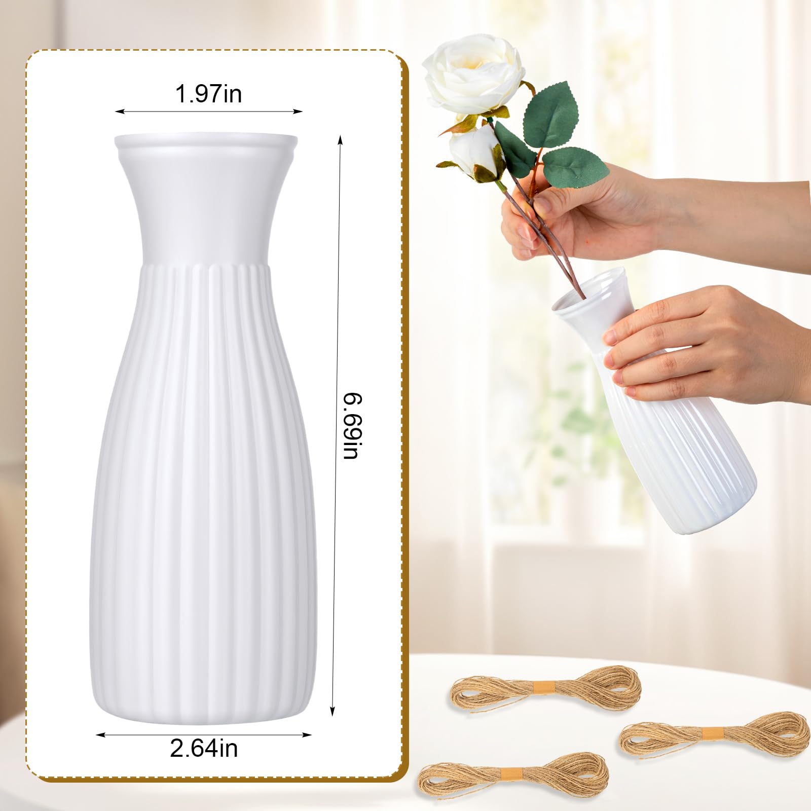 Ninehaoou plastic vase set with twine design, rustic touch for tables and events