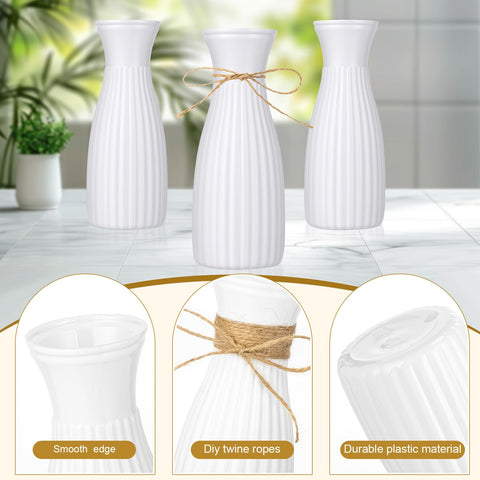 Ninehaoou white rustic-style vases with rope accents for home decor