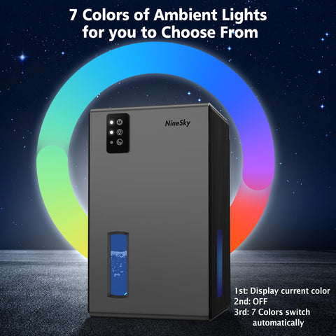NineSky dehumidifier 7-color LED lights create ambient mood in any room.