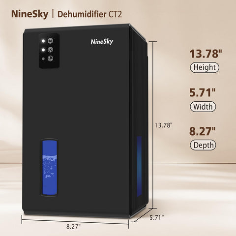 NineSky dehumidifier with 95oz water tank for basement and bathroom use.