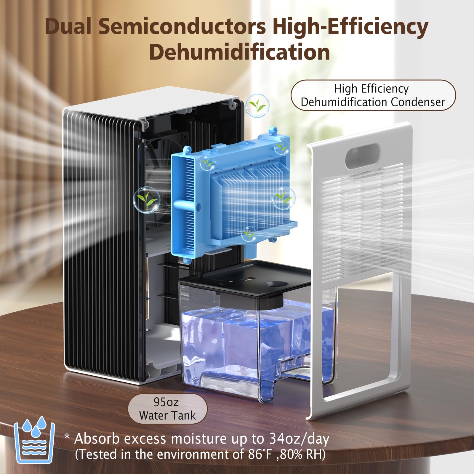NineSky dehumidifier auto shut-off prevents leaks when full.