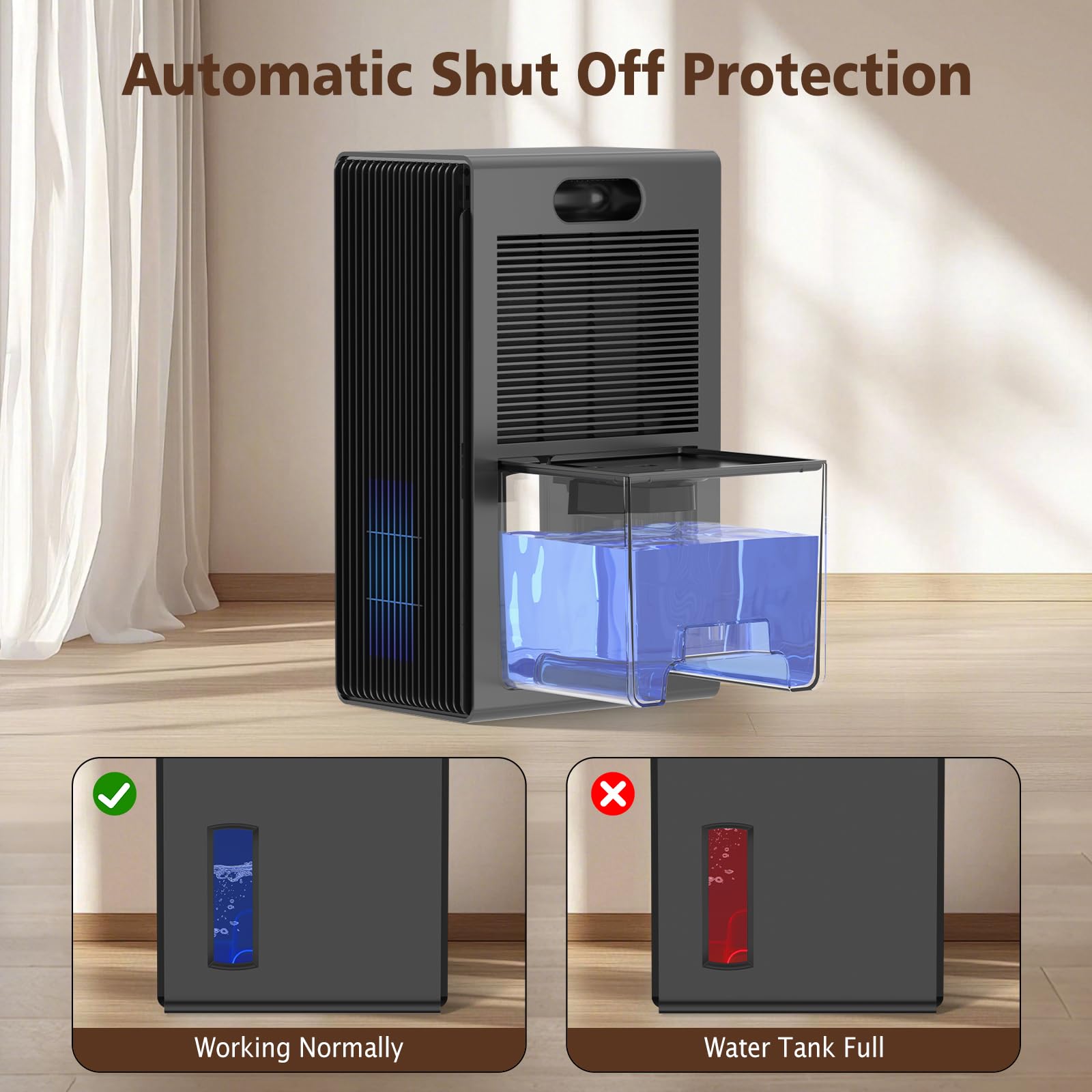 NineSky dehumidifier in basement scenario showing humidity control.