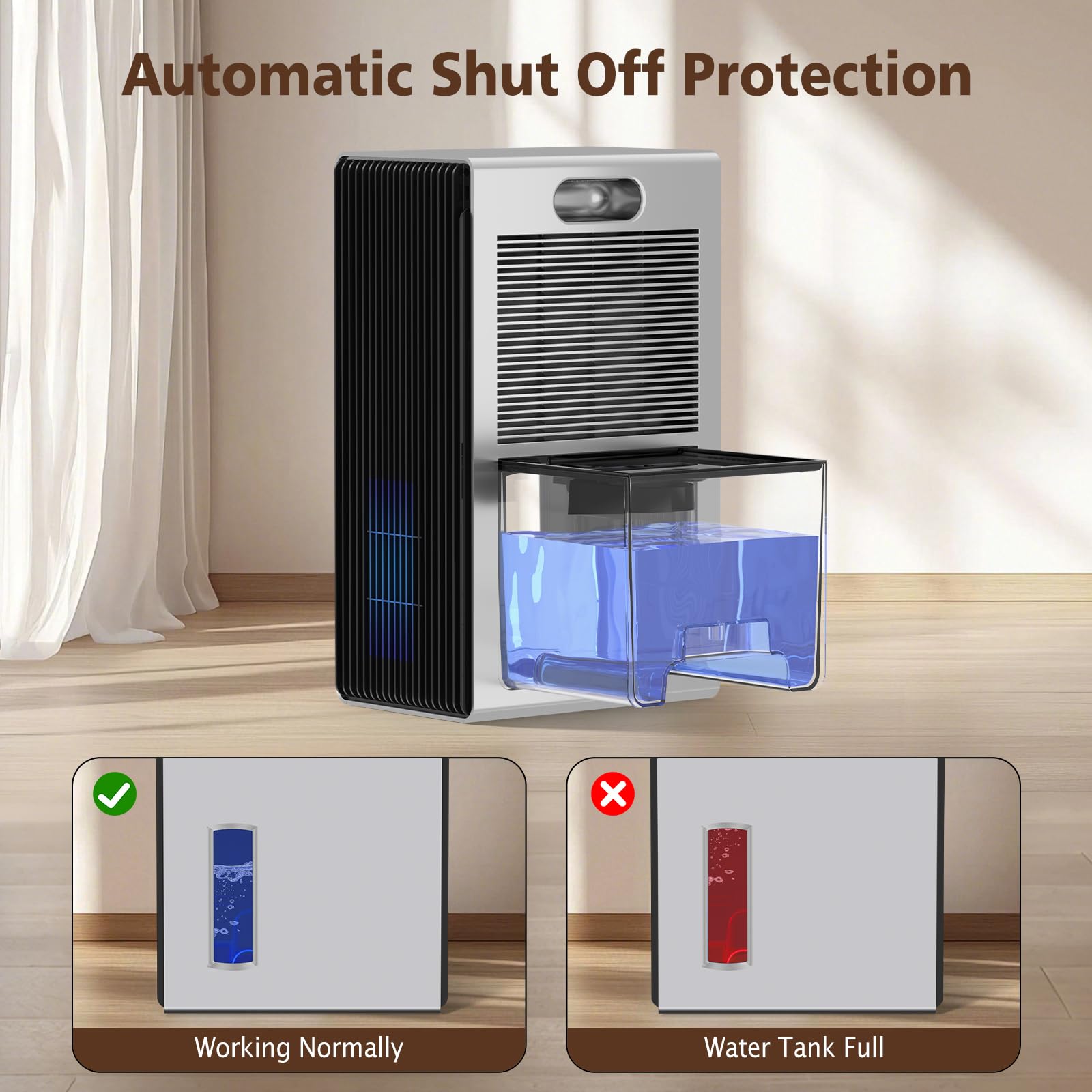 NineSky dehumidifier compact footprint fits small spaces.