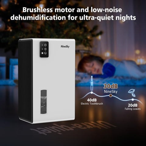 NineSky dehumidifier compact footprint fits small spaces.